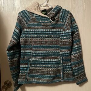 KOPPEN Fair Isle Pullover Nordic Sherpa Lined Sweater Hoodie Small